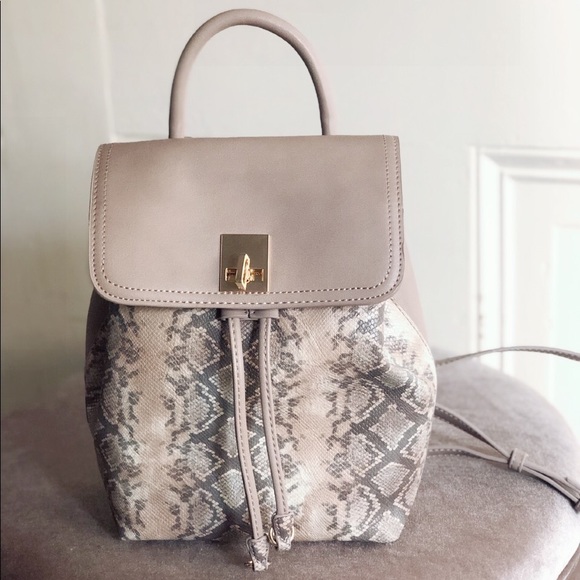 Urban Expressions Handbags - Tegan Nude Vegan Leather Snakeskin Mini Backpack